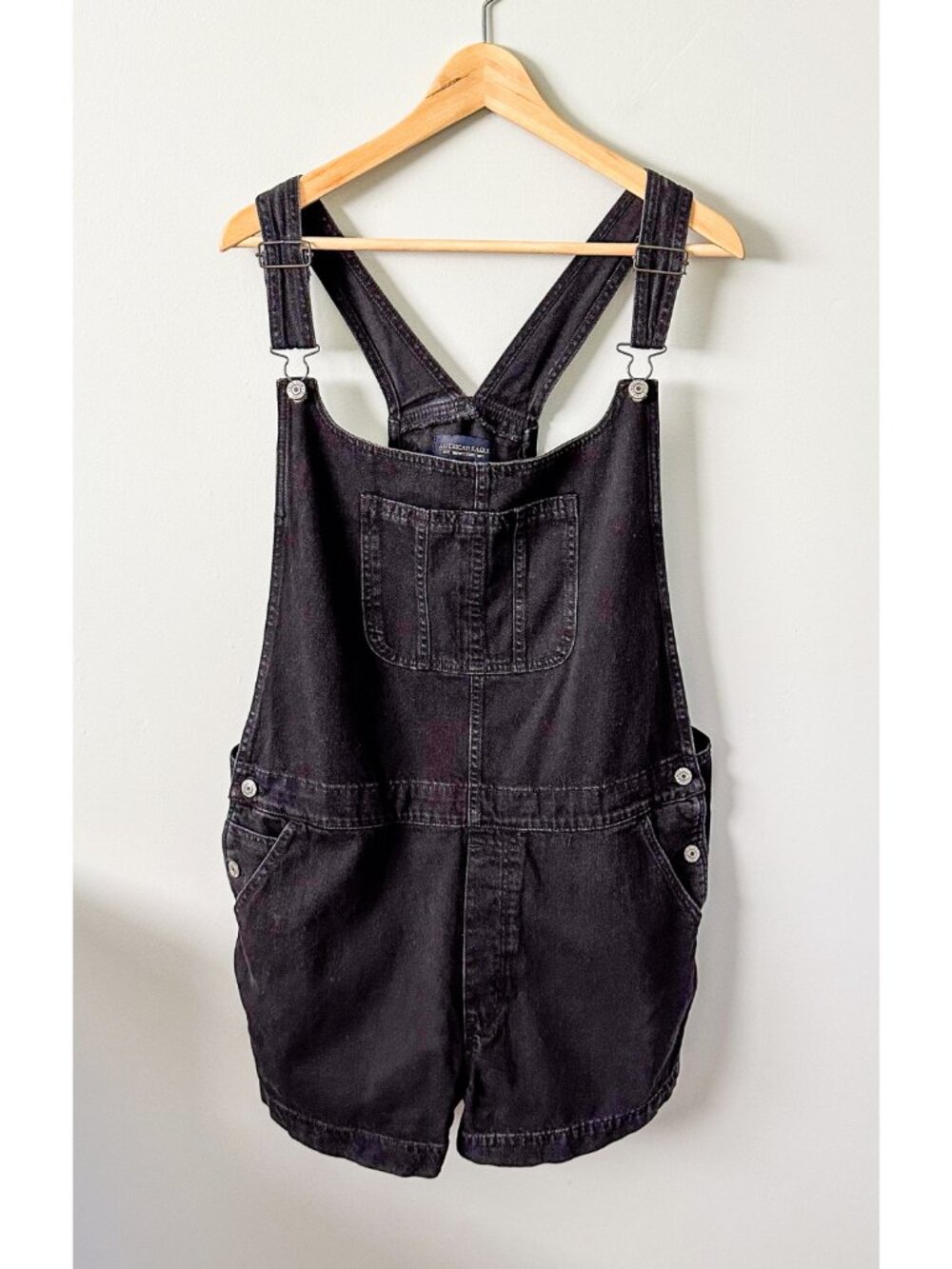 American Eagle Black Short Denim Shortalls